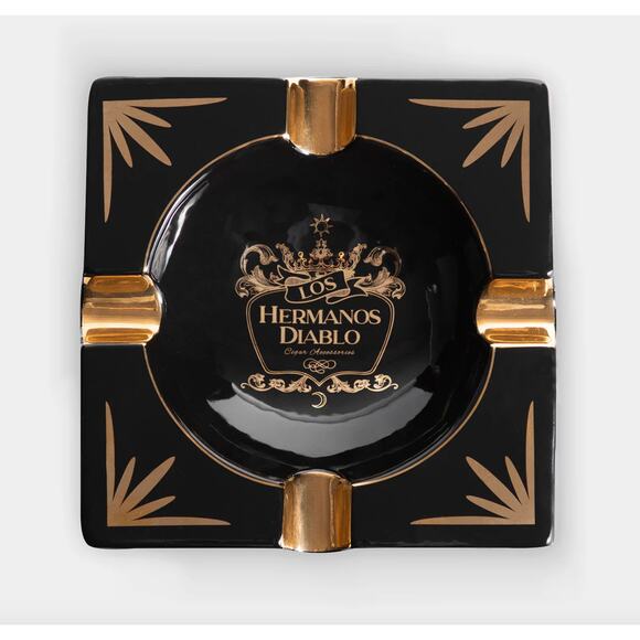 Hermanos Diablo Cigar Ashtray Large Black & Gold Ceramic 4 Cigars Indoor Outdoor - Picture 3 of 4